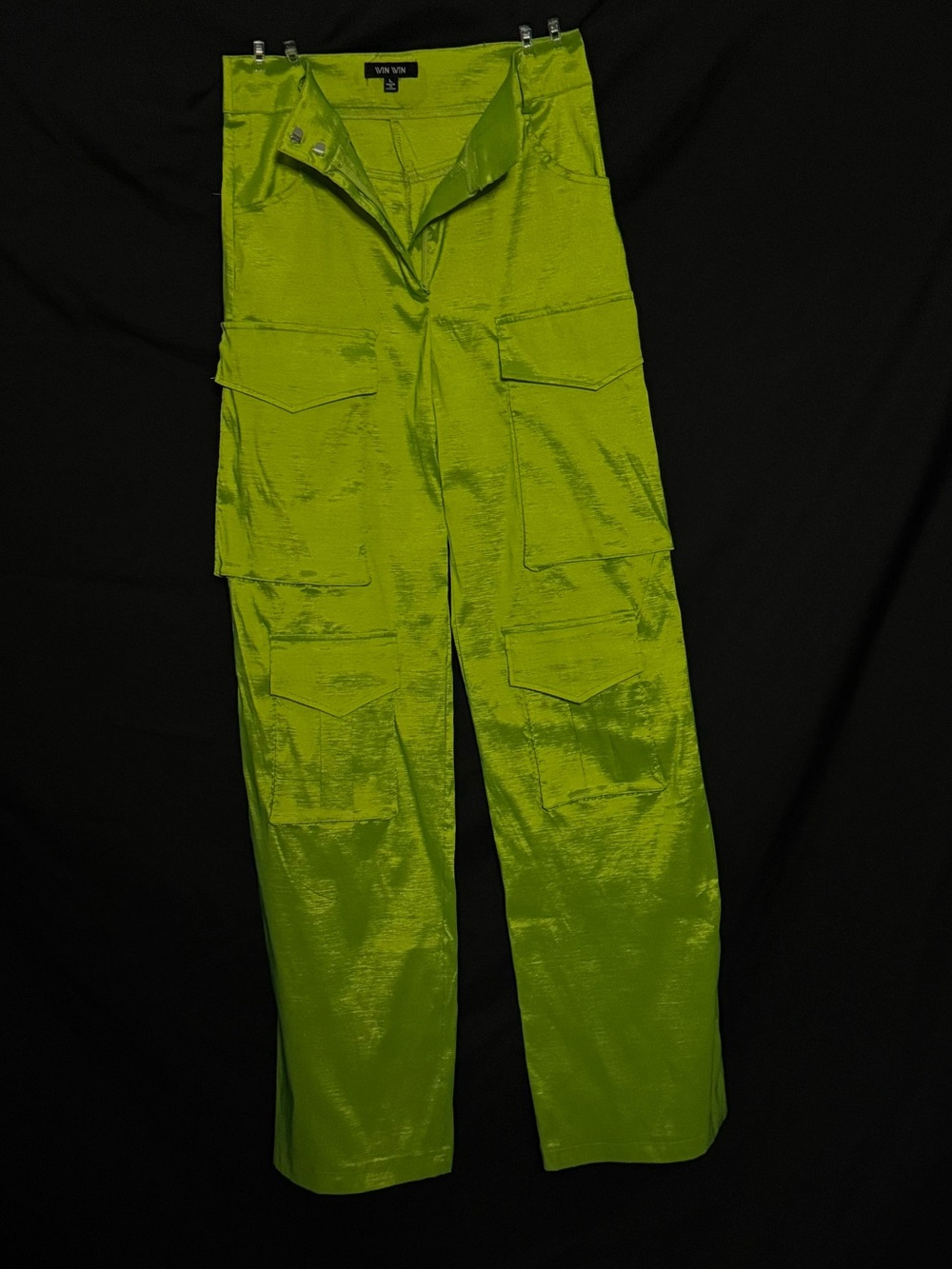 VIN VIN Neon Green Satin Cargo Pants